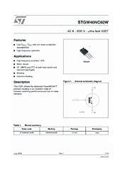 DataSheet STGW40NC60W pdf